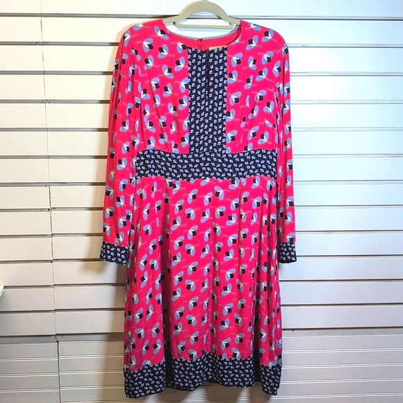 Boden Daisy Dress Women's Size 10 Pink & Blue Pop Peony Geo Floral Midi Colorful - Picture 2 of 9
